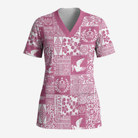 Pink Tonga Kilisimasi Fiefia Scrub Top Pacific Patchwork Xmas Vibes - Polynesian Pride
