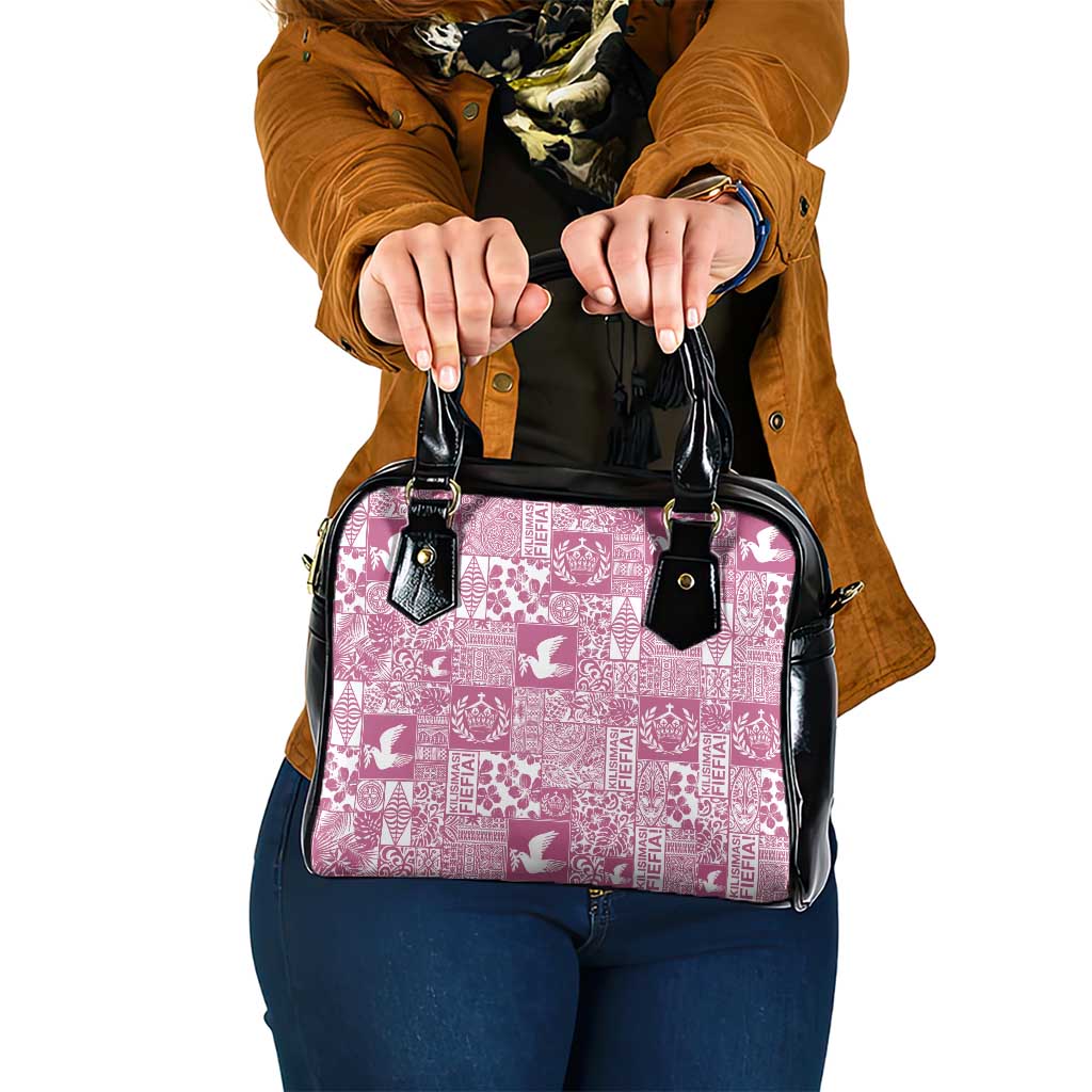 Pink Tonga Kilisimasi Fiefia Shoulder Handbag Pacific Patchwork Xmas Vibes - Polynesian Pride