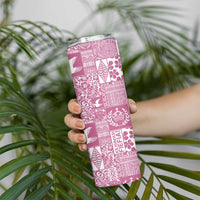 Pink Tonga Kilisimasi Fiefia Skinny Tumbler Pacific Patchwork Xmas Vibes - Polynesian Pride