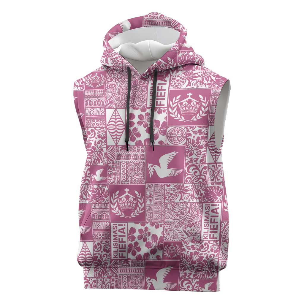 Pink Tonga Kilisimasi Fiefia Sleeveless Hoodie Pacific Patchwork Xmas Vibes - Polynesian Pride