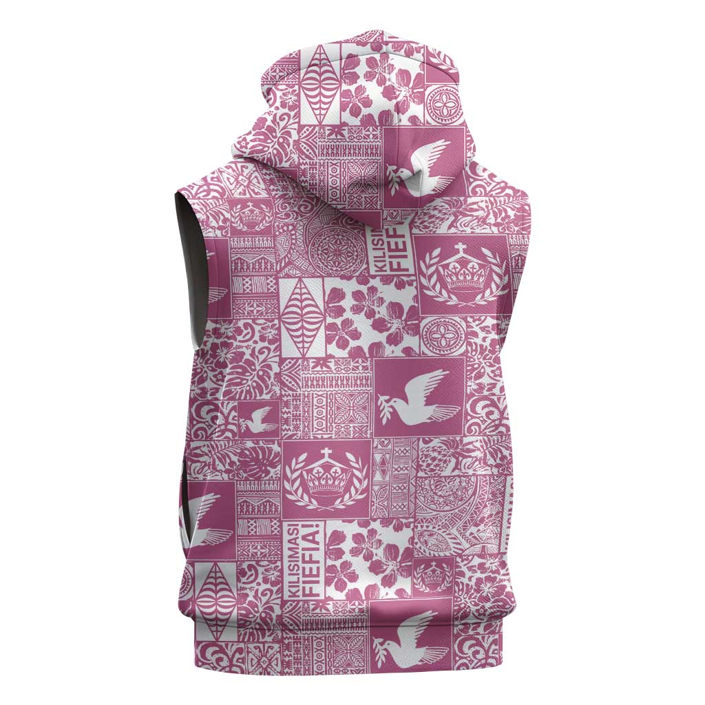 Pink Tonga Kilisimasi Fiefia Sleeveless Zip Hoodie Pacific Patchwork Xmas Vibes - Polynesian Pride