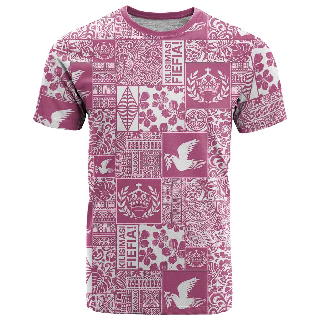 Pink Tonga Kilisimasi Fiefia T Shirt Pacific Patchwork Xmas Vibes - Polynesian Pride