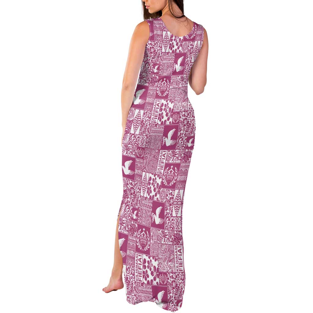 Pink Tonga Kilisimasi Fiefia Tank Maxi Dress Pacific Patchwork Xmas Vibes - Polynesian Pride