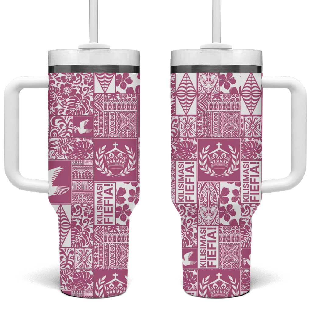 Pink Tonga Kilisimasi Fiefia Tumbler With Handle Pacific Patchwork Xmas Vibes - Polynesian Pride