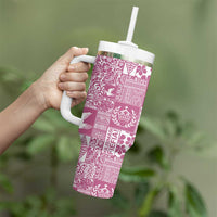 Pink Tonga Kilisimasi Fiefia Tumbler With Handle Pacific Patchwork Xmas Vibes - Polynesian Pride