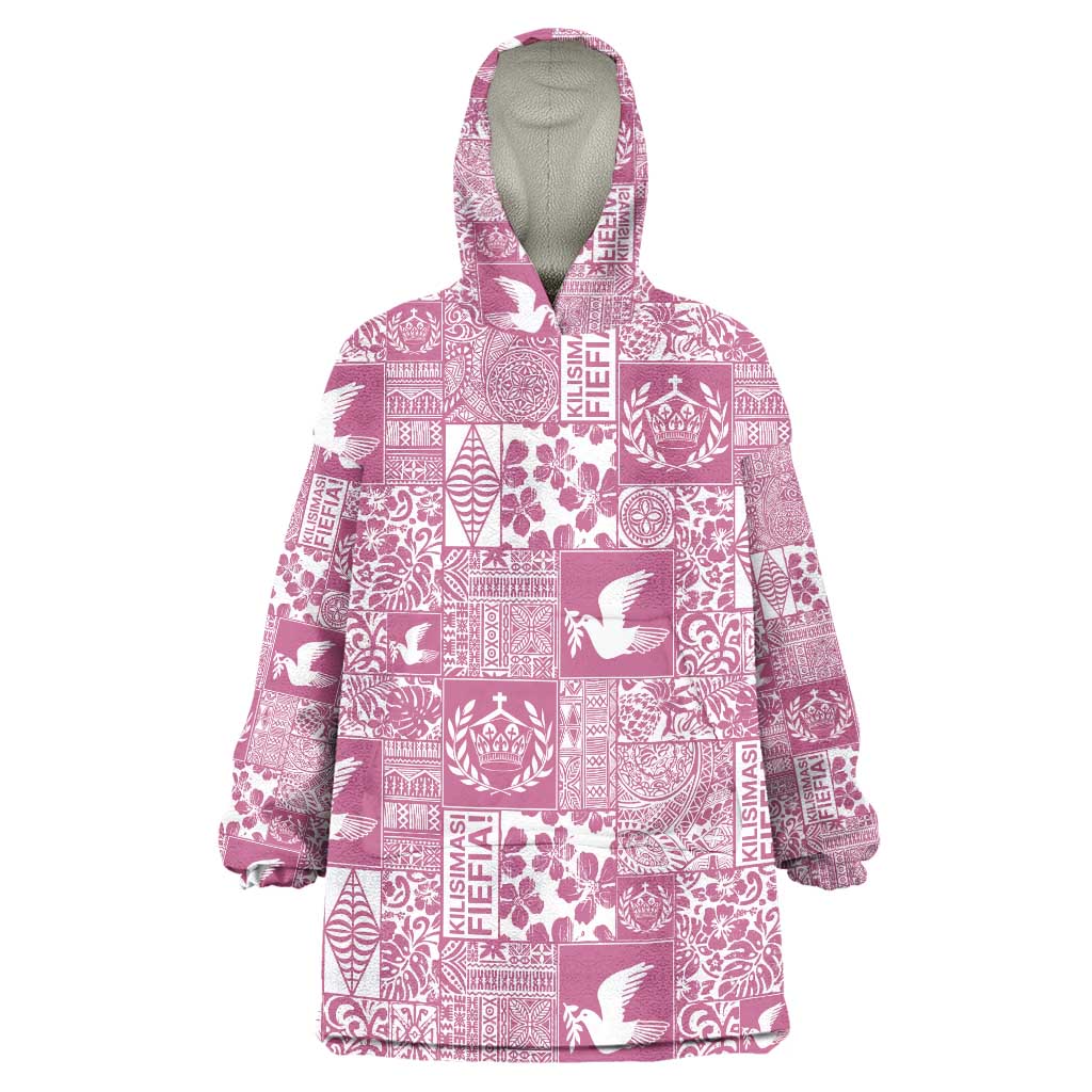 Pink Tonga Kilisimasi Fiefia Wearable Blanket Hoodie Pacific Patchwork Xmas Vibes - Polynesian Pride