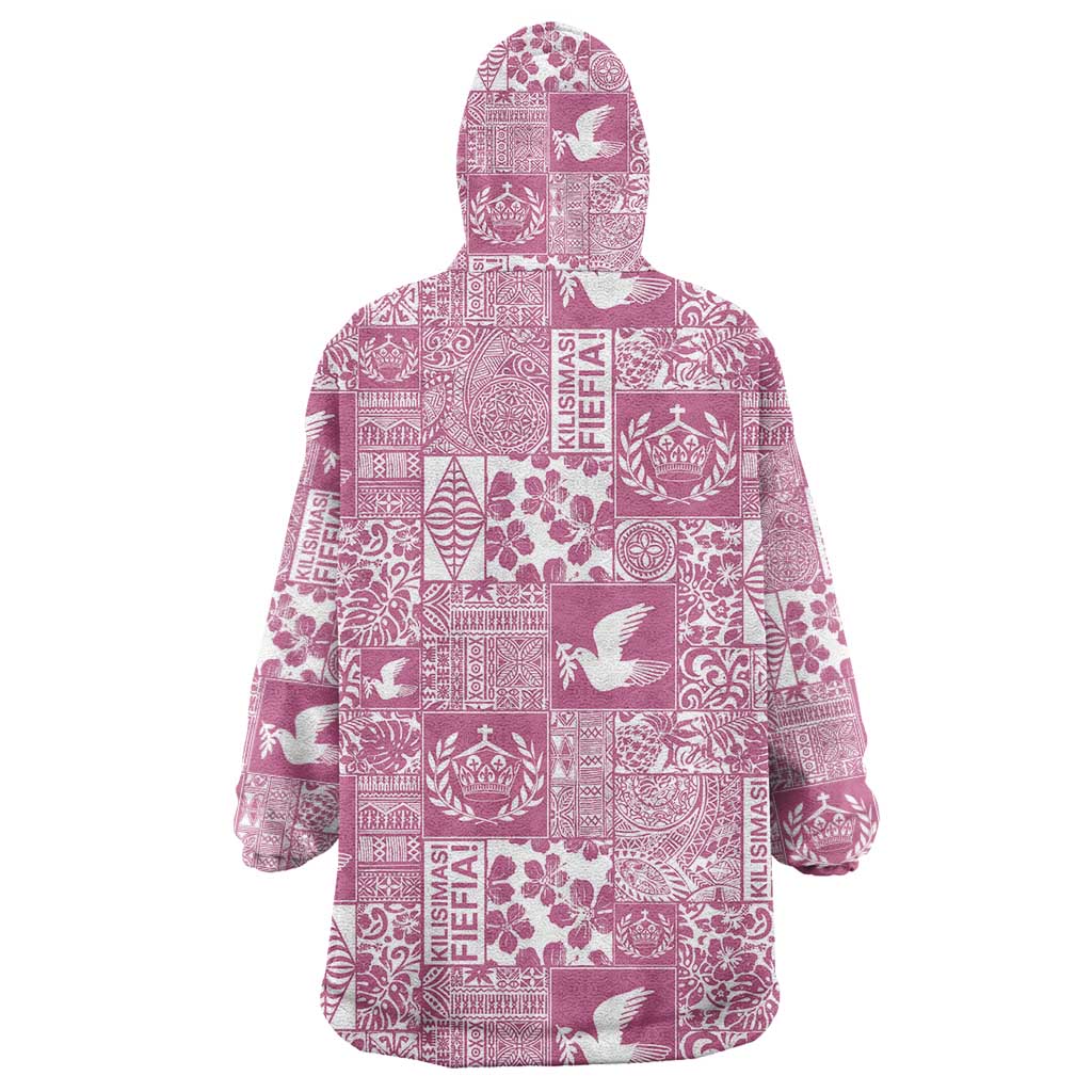 Pink Tonga Kilisimasi Fiefia Wearable Blanket Hoodie Pacific Patchwork Xmas Vibes - Polynesian Pride