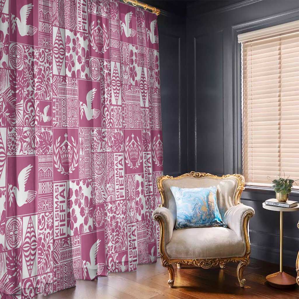Pink Tonga Kilisimasi Fiefia Window Curtain Pacific Patchwork Xmas Vibes - Polynesian Pride
