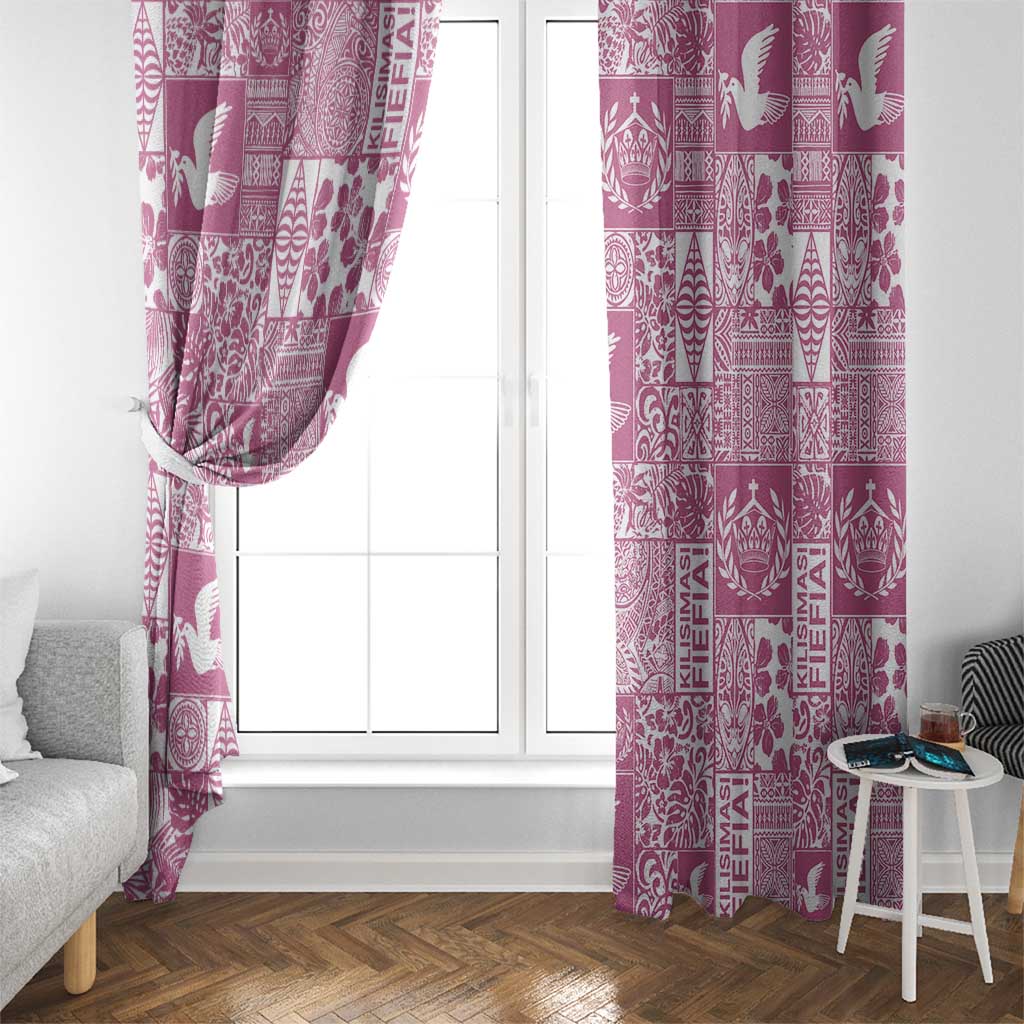 Pink Tonga Kilisimasi Fiefia Window Curtain Pacific Patchwork Xmas Vibes - Polynesian Pride