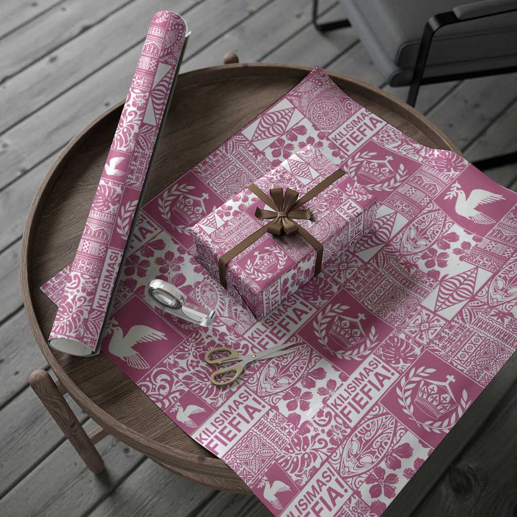 Pink Tonga Kilisimasi Fiefia Wrapping Paper Pacific Patchwork Xmas Vibes - Polynesian Pride