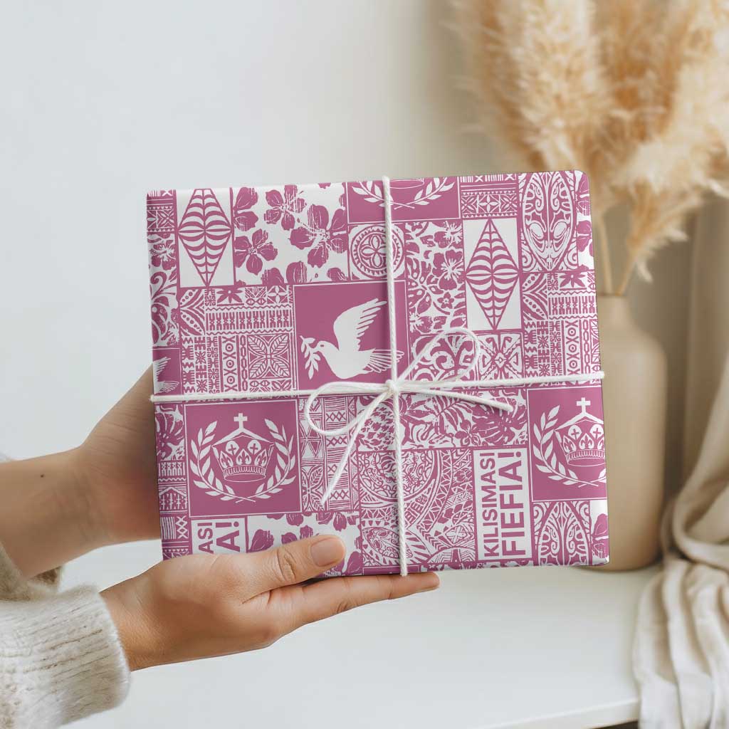 Pink Tonga Kilisimasi Fiefia Wrapping Paper Pacific Patchwork Xmas Vibes - Polynesian Pride