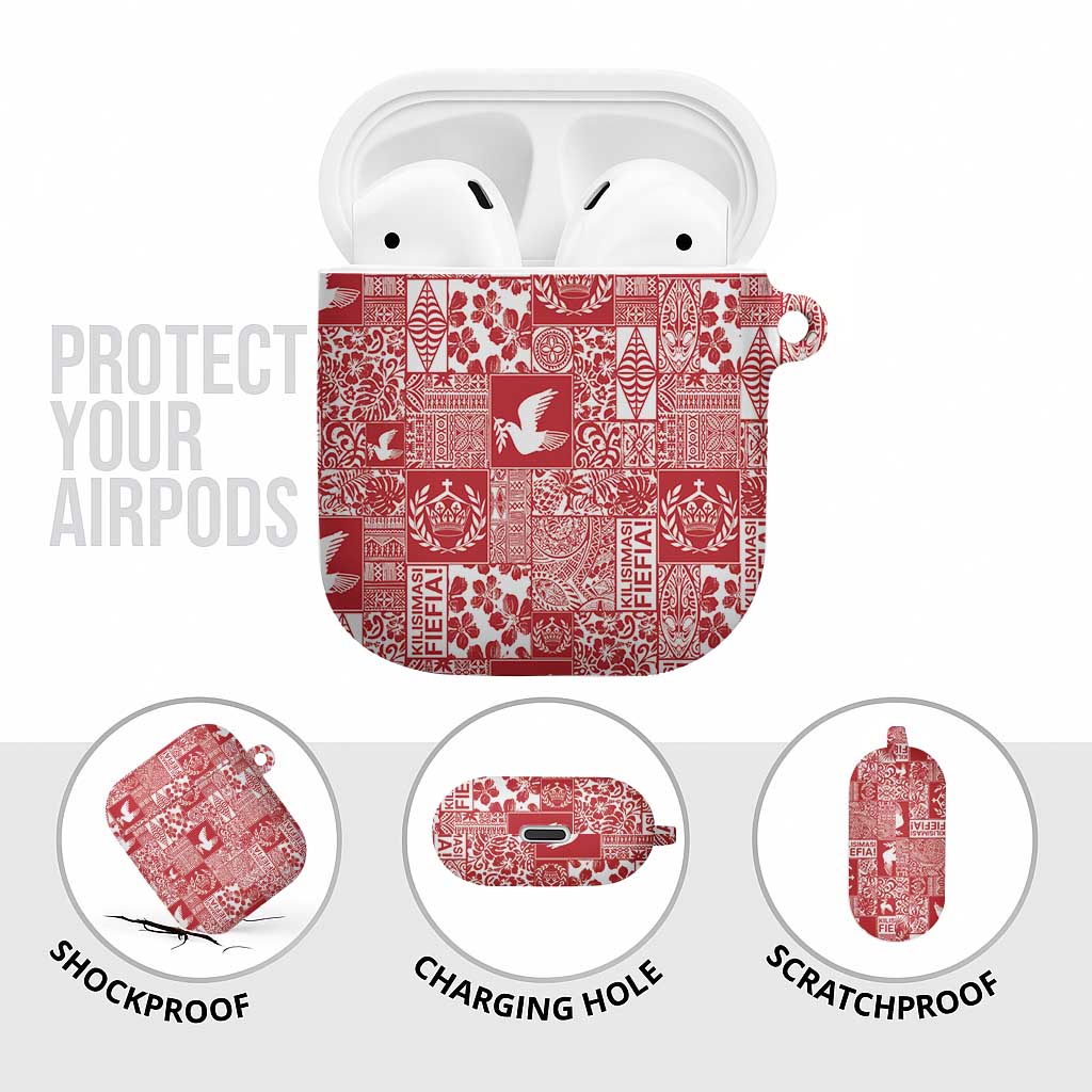 Red Tonga Kilisimasi Fiefia AirPods Case Pacific Patchwork Xmas Vibes - Polynesian Pride