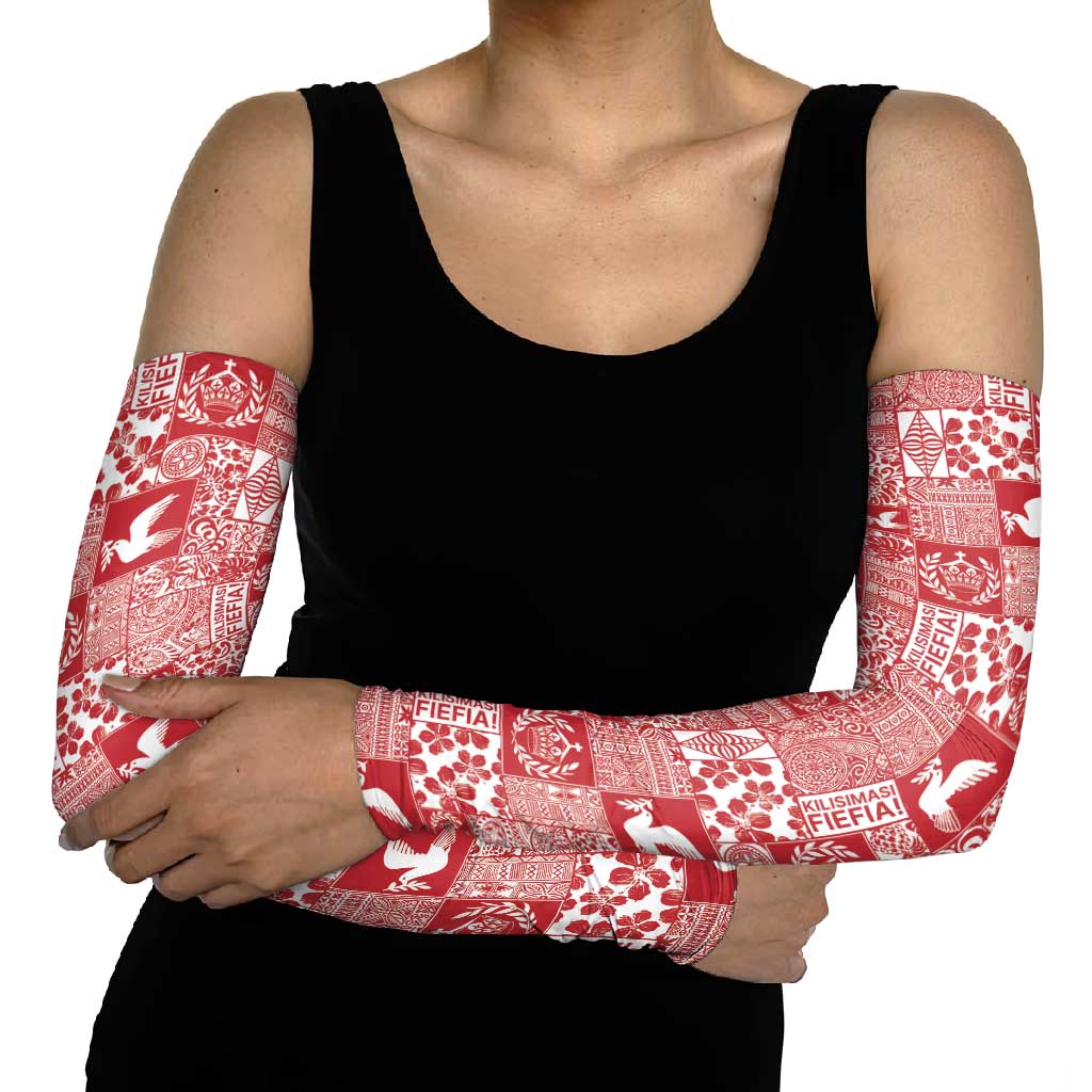 Red Tonga Kilisimasi Fiefia Arm Sleeves Pacific Patchwork Xmas Vibes - Polynesian Pride