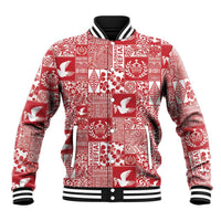 Red Tonga Kilisimasi Fiefia Baseball Jacket Pacific Patchwork Xmas Vibes - Polynesian Pride