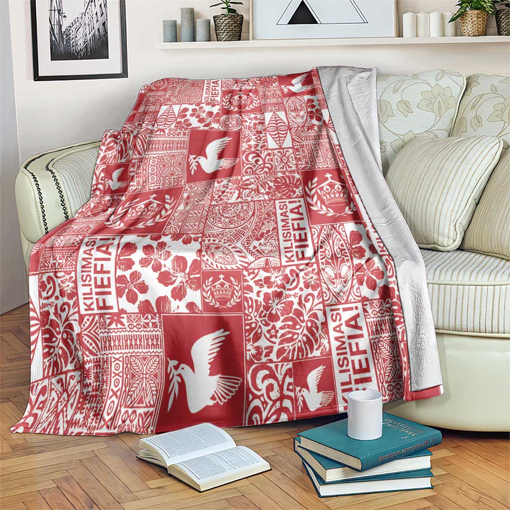 Red Tonga Kilisimasi Fiefia Blanket Pacific Patchwork Xmas Vibes - Polynesian Pride