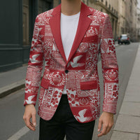 Red Tonga Kilisimasi Fiefia Blazer Pacific Patchwork Xmas Vibes - Polynesian Pride