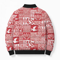 Red Tonga Kilisimasi Fiefia Bomber Puffer Jacket Pacific Patchwork Xmas Vibes - Polynesian Pride