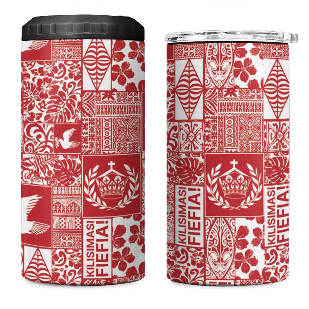 Red Tonga Kilisimasi Fiefia 4 in 1 Can Cooler Tumbler Pacific Patchwork Xmas Vibes - Polynesian Pride