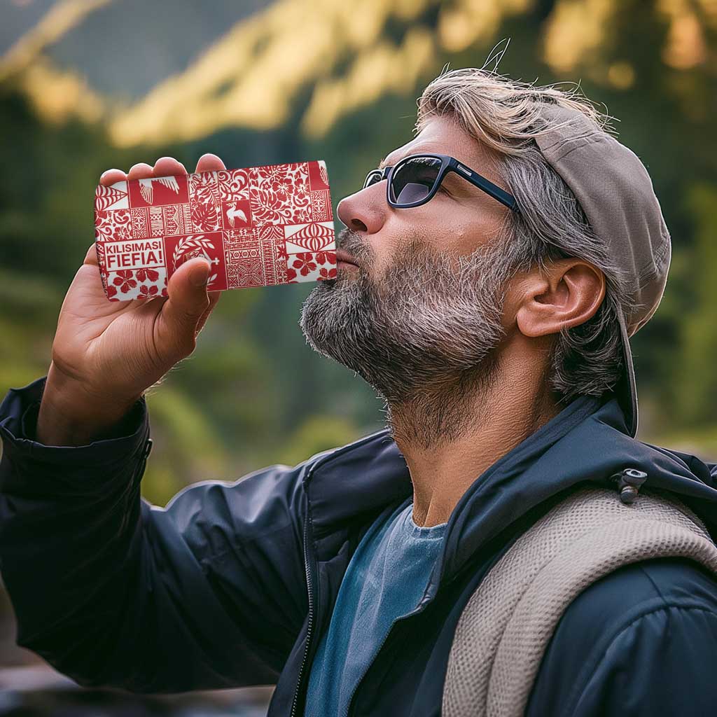 Red Tonga Kilisimasi Fiefia 4 in 1 Can Cooler Tumbler Pacific Patchwork Xmas Vibes - Polynesian Pride