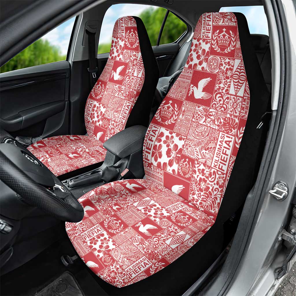 Red Tonga Kilisimasi Fiefia Car Seat Cover Pacific Patchwork Xmas Vibes - Polynesian Pride