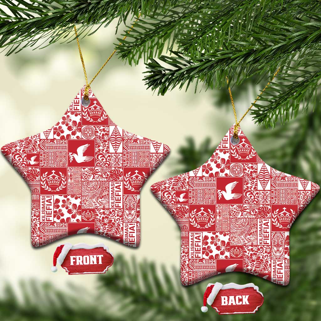 Red Tonga Kilisimasi Fiefia Ceramic Ornament Pacific Patchwork Xmas Vibes - Polynesian Pride