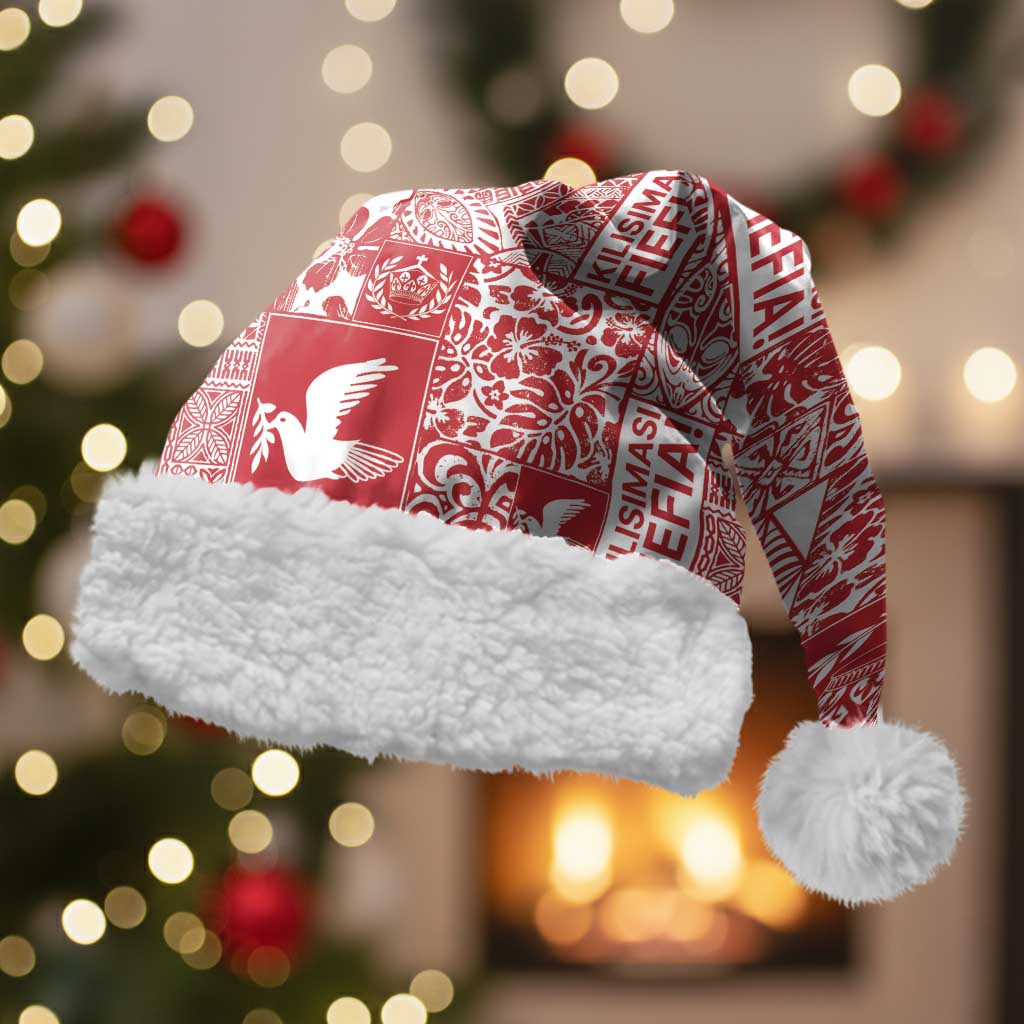 Red Tonga Kilisimasi Fiefia Christmas Santa Hat Pacific Patchwork Xmas Vibes - Polynesian Pride