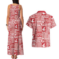 Red Tonga Kilisimasi Fiefia Couples Matching Tank Maxi Dress and Hawaiian Shirt Pacific Patchwork Xmas Vibes - Polynesian Pride