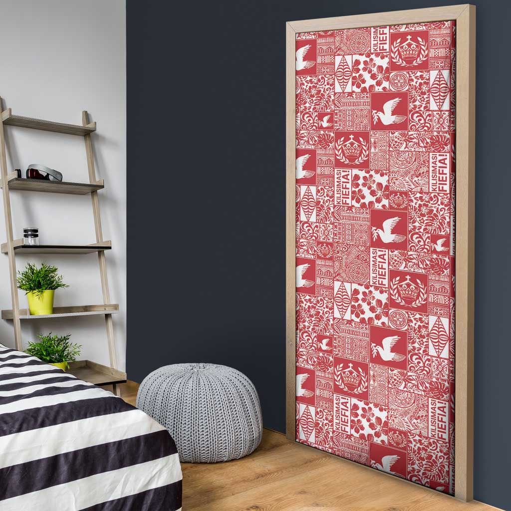 Red Tonga Kilisimasi Fiefia Door Cover Pacific Patchwork Xmas Vibes - Polynesian Pride