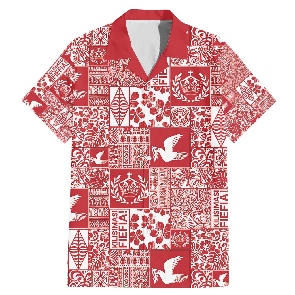 Red Tonga Kilisimasi Fiefia Family Matching Mermaid Dress and Hawaiian Shirt Pacific Patchwork Xmas Vibes - Polynesian Pride