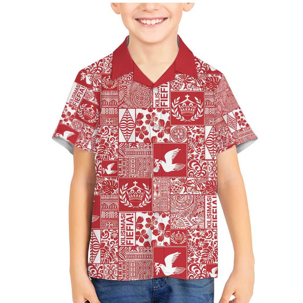 Red Tonga Kilisimasi Fiefia Family Matching Mermaid Dress and Hawaiian Shirt Pacific Patchwork Xmas Vibes - Polynesian Pride