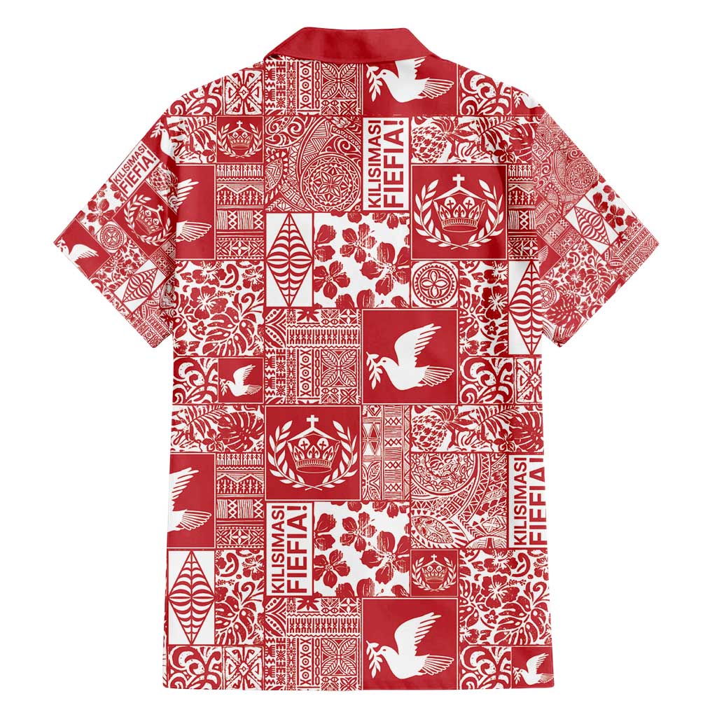 Red Tonga Kilisimasi Fiefia Family Matching Puletasi and Hawaiian Shirt Pacific Patchwork Xmas Vibes - Polynesian Pride