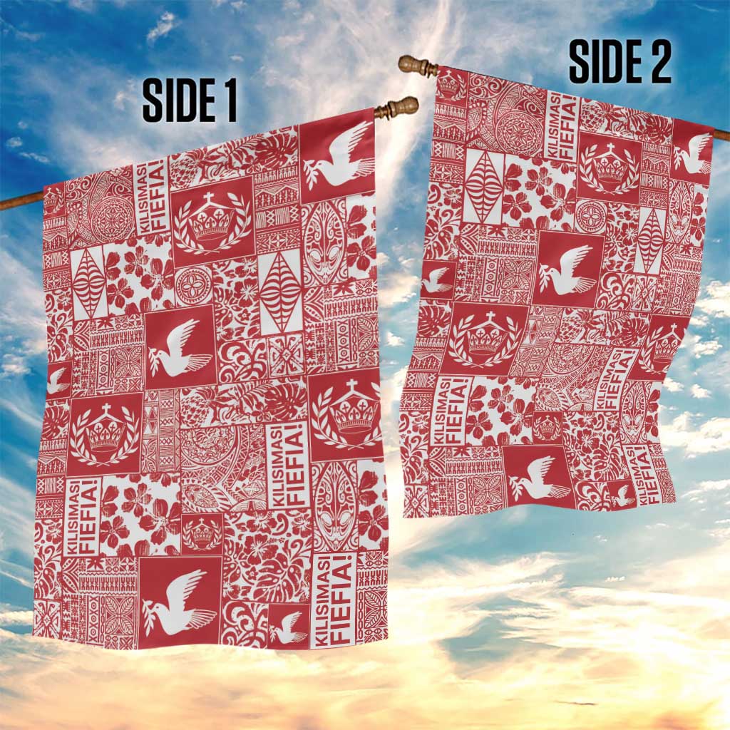 Red Tonga Kilisimasi Fiefia Garden Flag Pacific Patchwork Xmas Vibes - Polynesian Pride