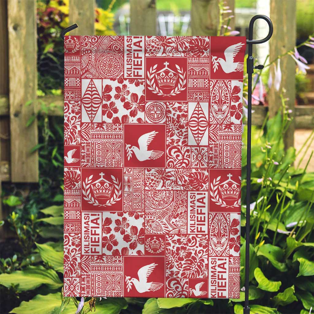 Red Tonga Kilisimasi Fiefia Garden Flag Pacific Patchwork Xmas Vibes - Polynesian Pride