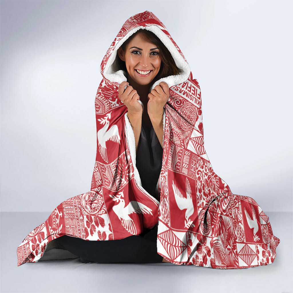 Red Tonga Kilisimasi Fiefia Hooded Blanket Pacific Patchwork Xmas Vibes - Polynesian Pride