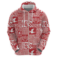 Red Tonga Kilisimasi Fiefia Hoodie Pacific Patchwork Xmas Vibes - Polynesian Pride