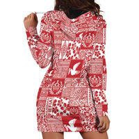 Red Tonga Kilisimasi Fiefia Hoodie Dress Pacific Patchwork Xmas Vibes - Polynesian Pride