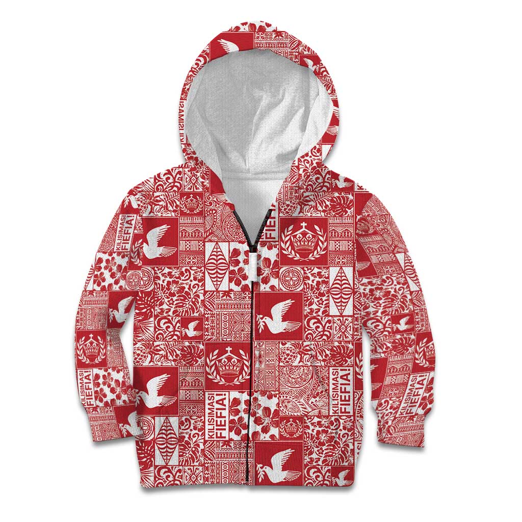 Red Tonga Kilisimasi Fiefia Kid Hoodie Pacific Patchwork Xmas Vibes - Polynesian Pride