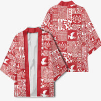 Red Tonga Kilisimasi Fiefia Kimono Pacific Patchwork Xmas Vibes - Polynesian Pride