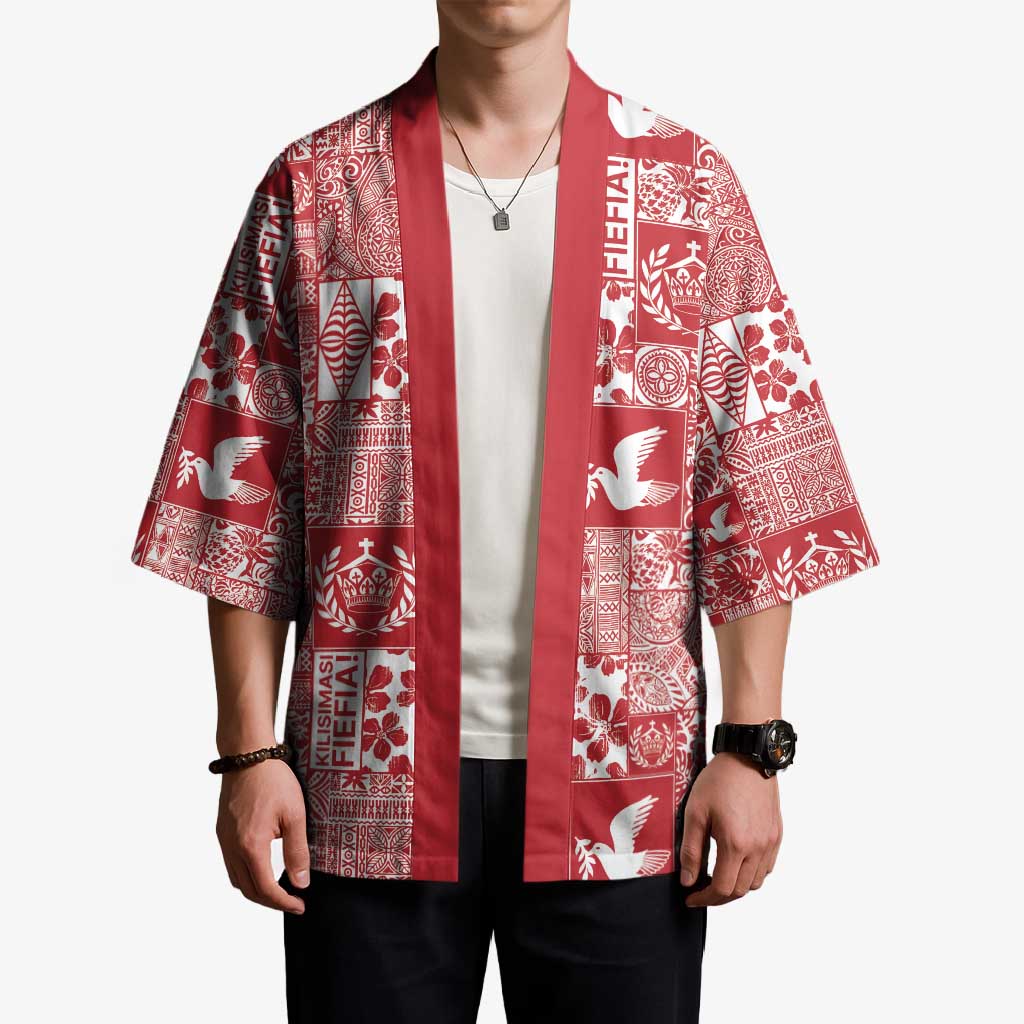 Red Tonga Kilisimasi Fiefia Kimono Pacific Patchwork Xmas Vibes - Polynesian Pride