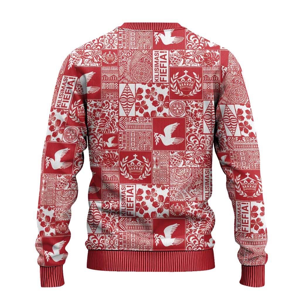 Red Tonga Kilisimasi Fiefia Ugly Christmas Sweater Pacific Patchwork Xmas Vibes - Polynesian Pride