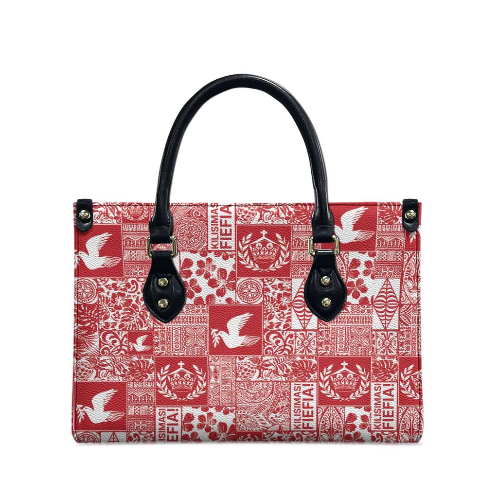 Red Tonga Kilisimasi Fiefia Leather Bag Pacific Patchwork Xmas Vibes - Polynesian Pride