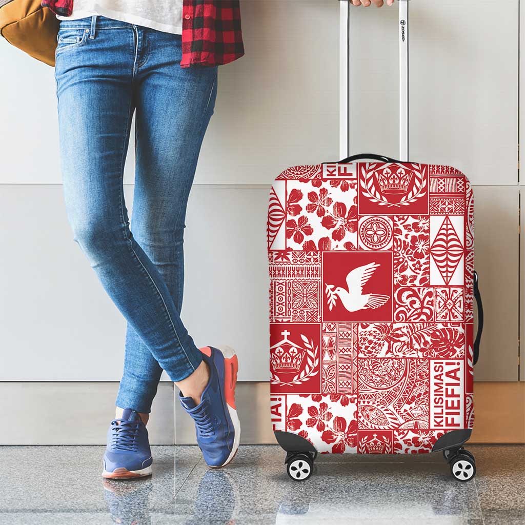 Red Tonga Kilisimasi Fiefia Luggage Cover Pacific Patchwork Xmas Vibes - Polynesian Pride