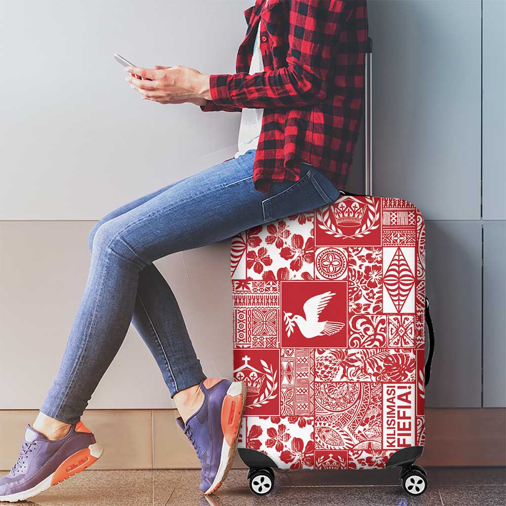 Red Tonga Kilisimasi Fiefia Luggage Cover Pacific Patchwork Xmas Vibes - Polynesian Pride