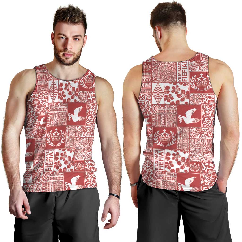 Red Tonga Kilisimasi Fiefia Men Tank Top Pacific Patchwork Xmas Vibes - Polynesian Pride