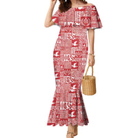 Red Tonga Kilisimasi Fiefia Mermaid Dress Pacific Patchwork Xmas Vibes - Polynesian Pride