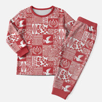 Red Tonga Kilisimasi Fiefia Christmas Pajama Set Pacific Patchwork Xmas Vibes - Polynesian Pride