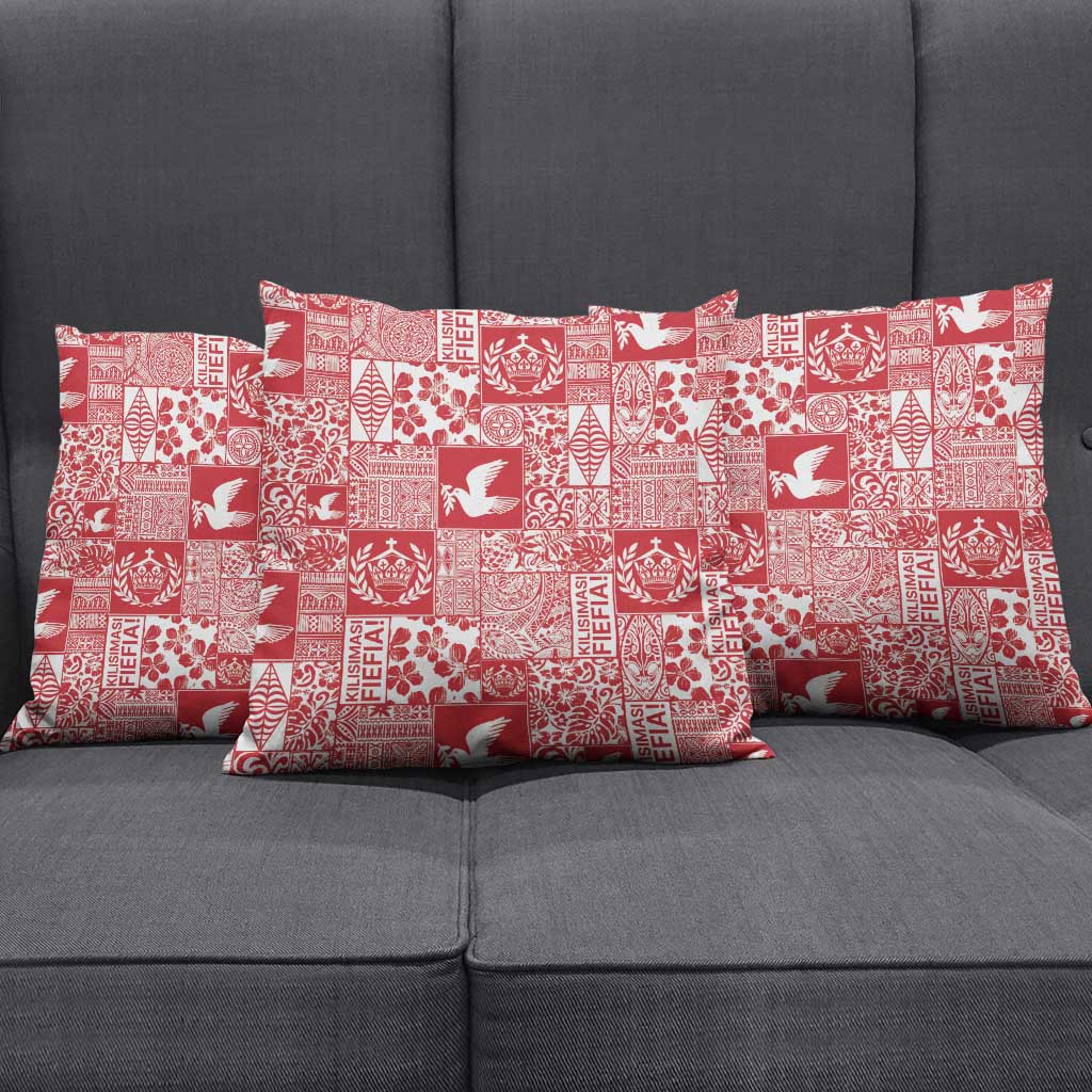 Red Tonga Kilisimasi Fiefia Pillow Cover Pacific Patchwork Xmas Vibes - Polynesian Pride
