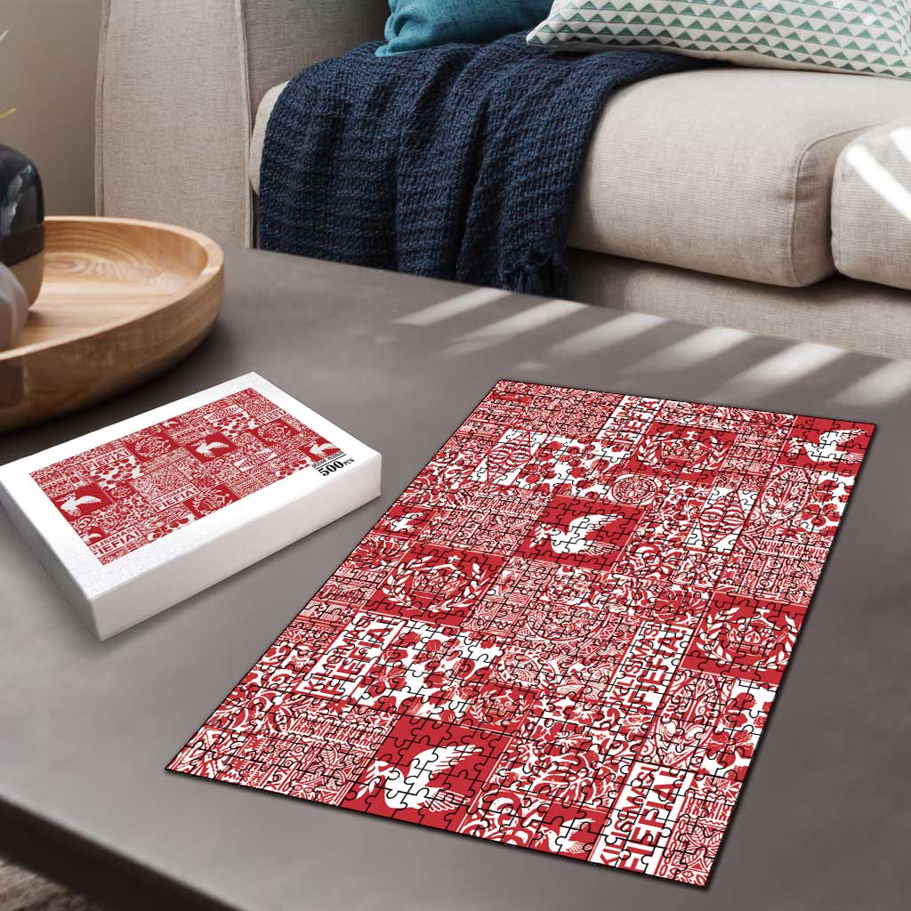 Red Tonga Kilisimasi Fiefia Puzzle Pacific Patchwork Xmas Vibes - Polynesian Pride