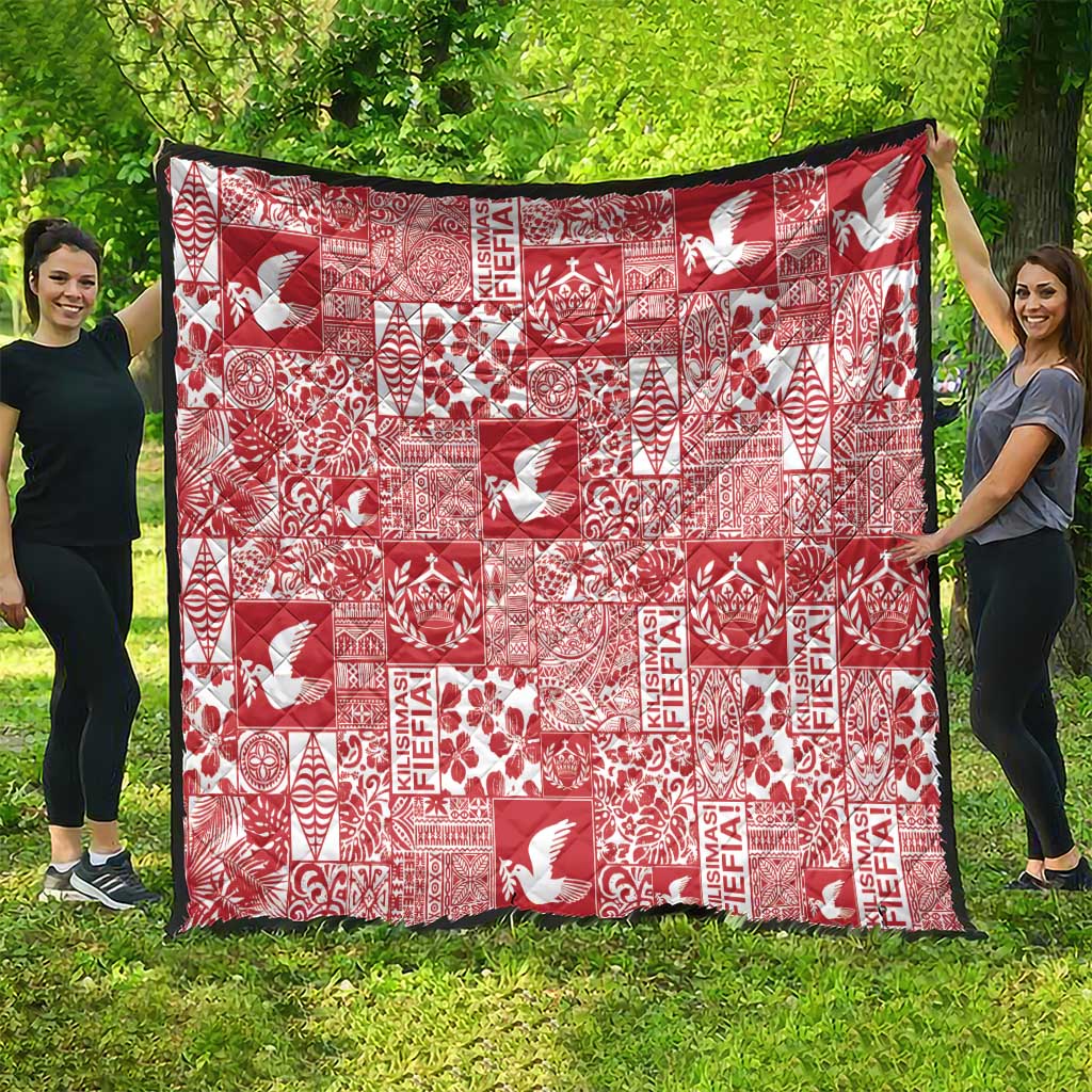 Red Tonga Kilisimasi Fiefia Quilt Pacific Patchwork Xmas Vibes - Polynesian Pride