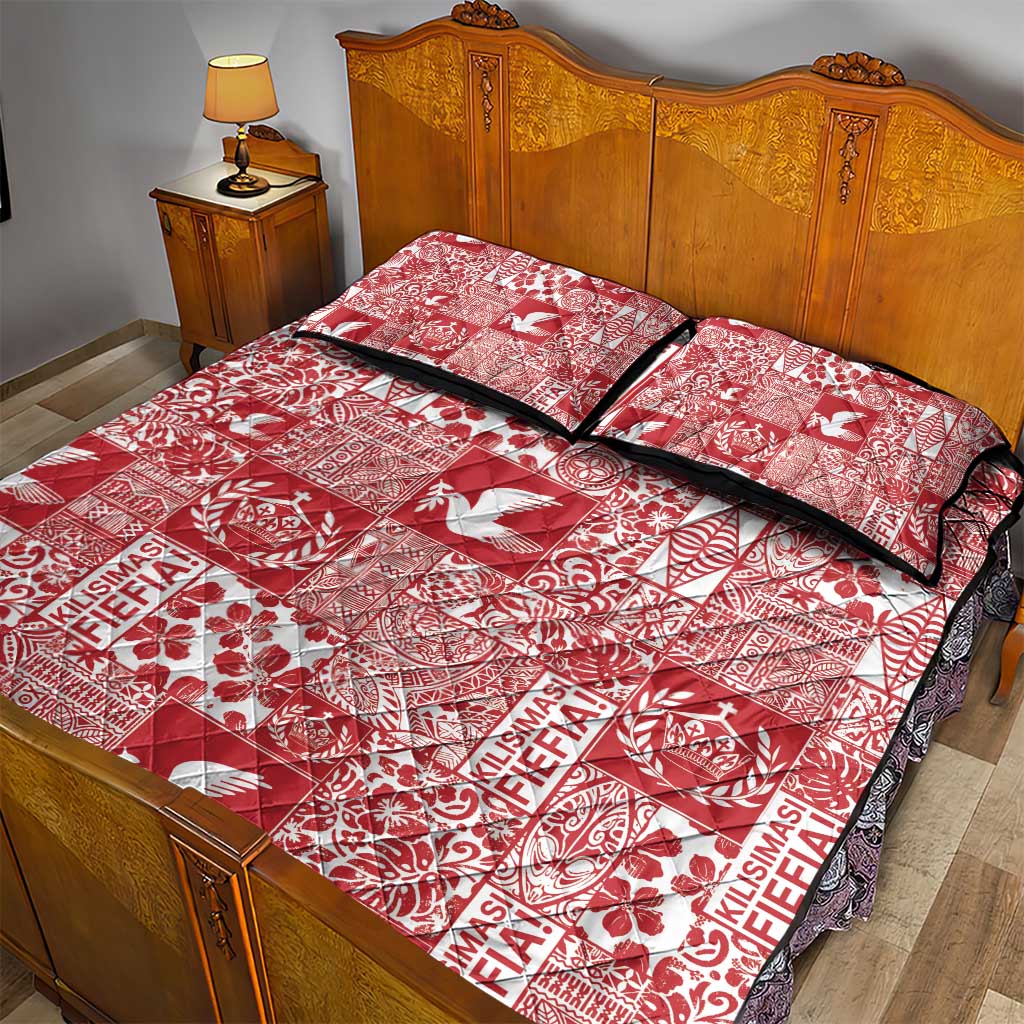 Red Tonga Kilisimasi Fiefia Quilt Bed Set Pacific Patchwork Xmas Vibes - Polynesian Pride